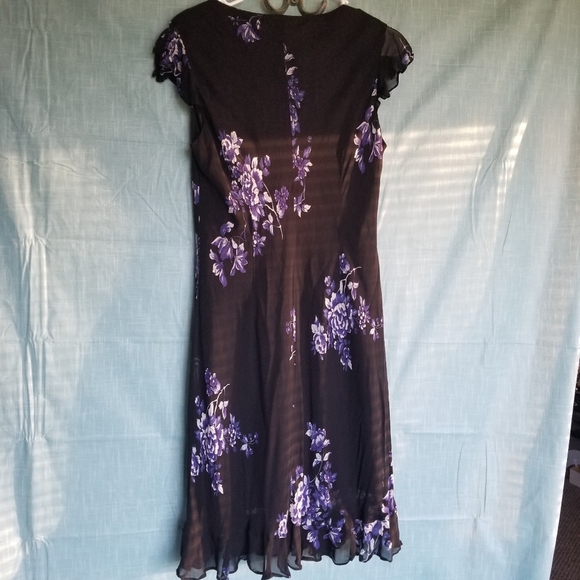 Evan Picone Black Floral Short Sleeve Dress - Picture 4 of 8